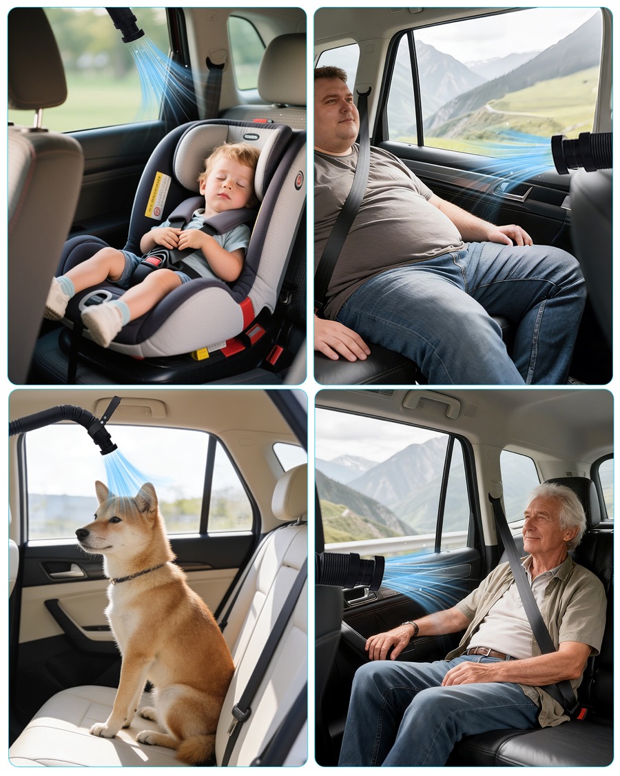 Back seat passengers, child seat and pet receiving redirected car air